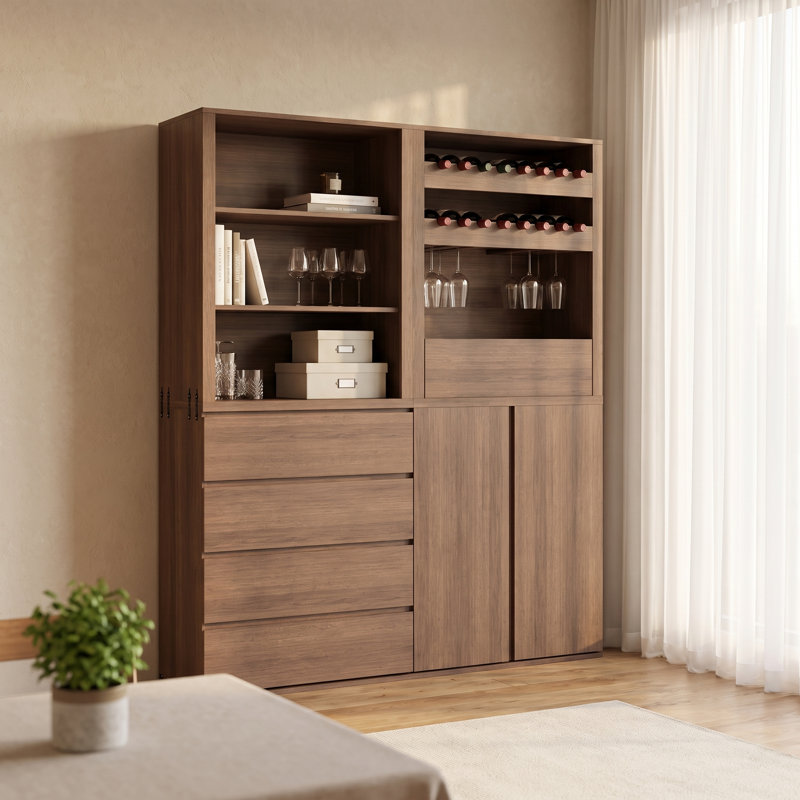 Ensemble d'armoires de rangement 4 pièces DIY Farmhouse, bibliothèque multifonctionnelle, organisateur de garde-manger avec tiroirs et tablettes, armoire à vin, buffet facile à assembler pour le salon, la chambre à coucher, la cuisine et les solutions de rangement de bureau