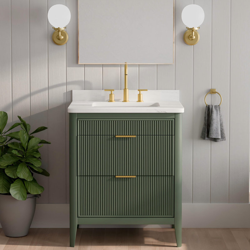 30" Freestanding Single Bathroom Vanity with Carrara Marble Top & Fully Assembled, Green, 30"