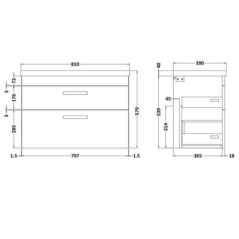 Athena 810mm Single Bathroom Vanity with Integrated Ceramic Basin, Gloss Grey