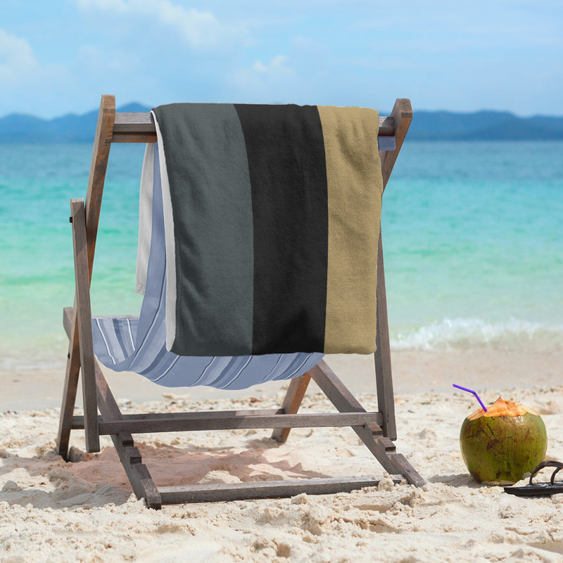 Lightweight Beach Towel, Poly/Cotton, Steel Gray/Black/Gold
