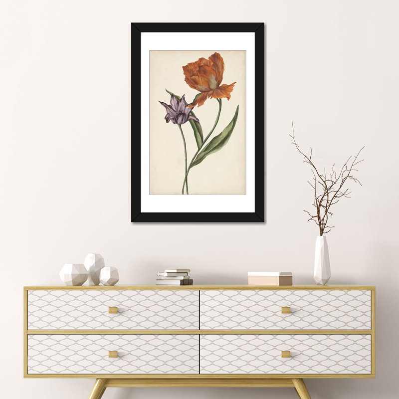 «Two Tulips II», reproduction sur toile, H 60 po x l 40po x P 1,5 po, Toile avec cadre noir, Blanc