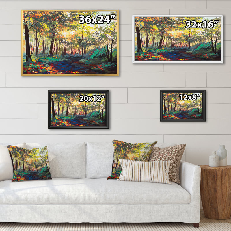«Spring Forest Trees Under Sunset», reproduction sur toile flottante, H 8 po x l 12 po x P 1 po, Cadre flottant noir