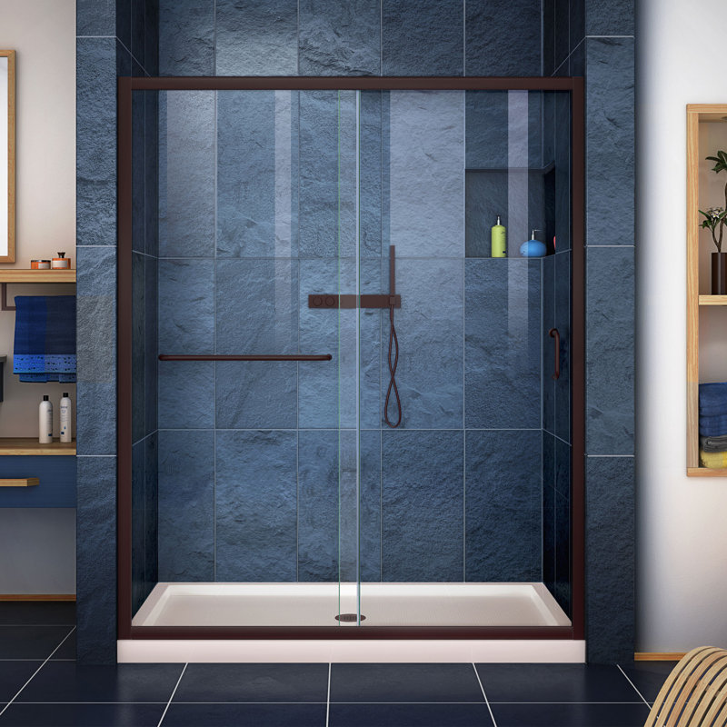 Infinity-Z 74.75" H Framed Sliding Shower Enclosure, Oil Rubbed Bronze, Biscuit
