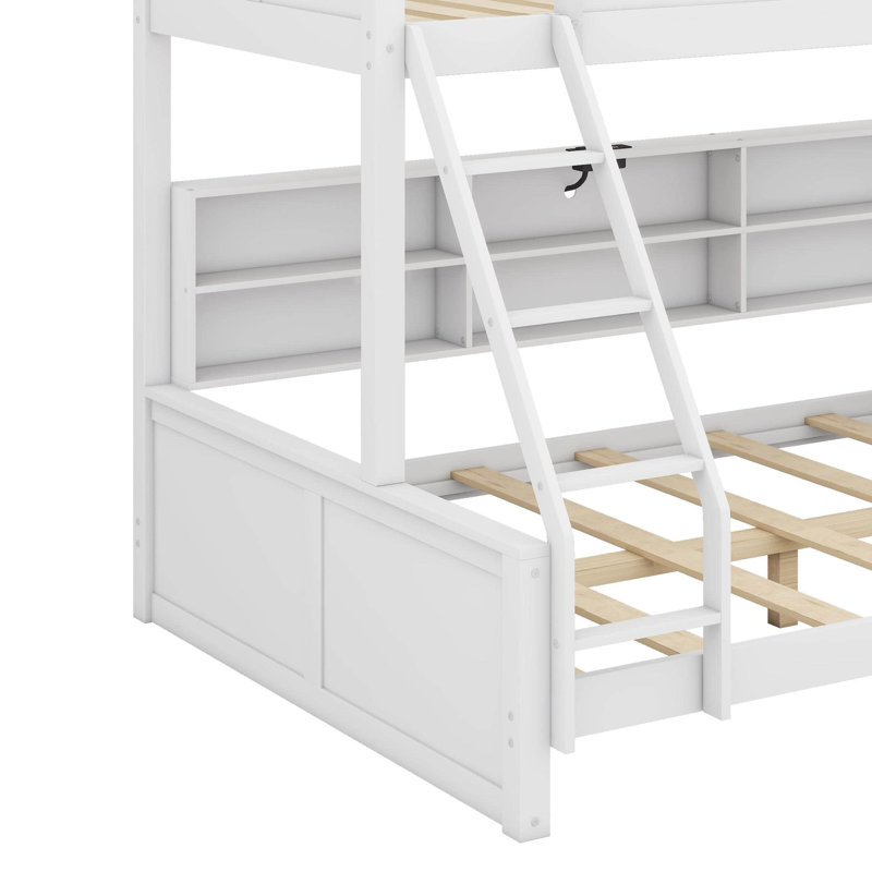Twin XL Over Queen Bunk Bed With Storage Cabinets And USB Ports, Antique White