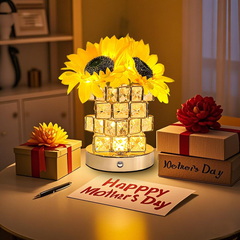 Lampe de table tournesol en cristal à DEL rechargeable USB à intensité variable pour cadeaux de Noël