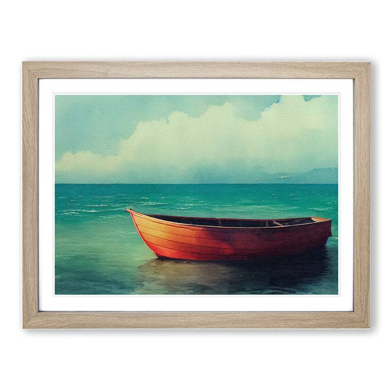 Watercolour Boat Vol.1 - Single Picture Frame Painting, Oak Framed, 34cm H x 46cm W x 2cm D