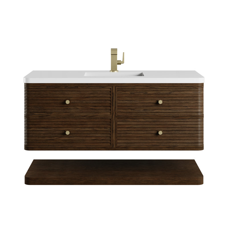 Allamari 48" W Single Vanity, Single-Hole, Sable Oak, White Zeus Silestone