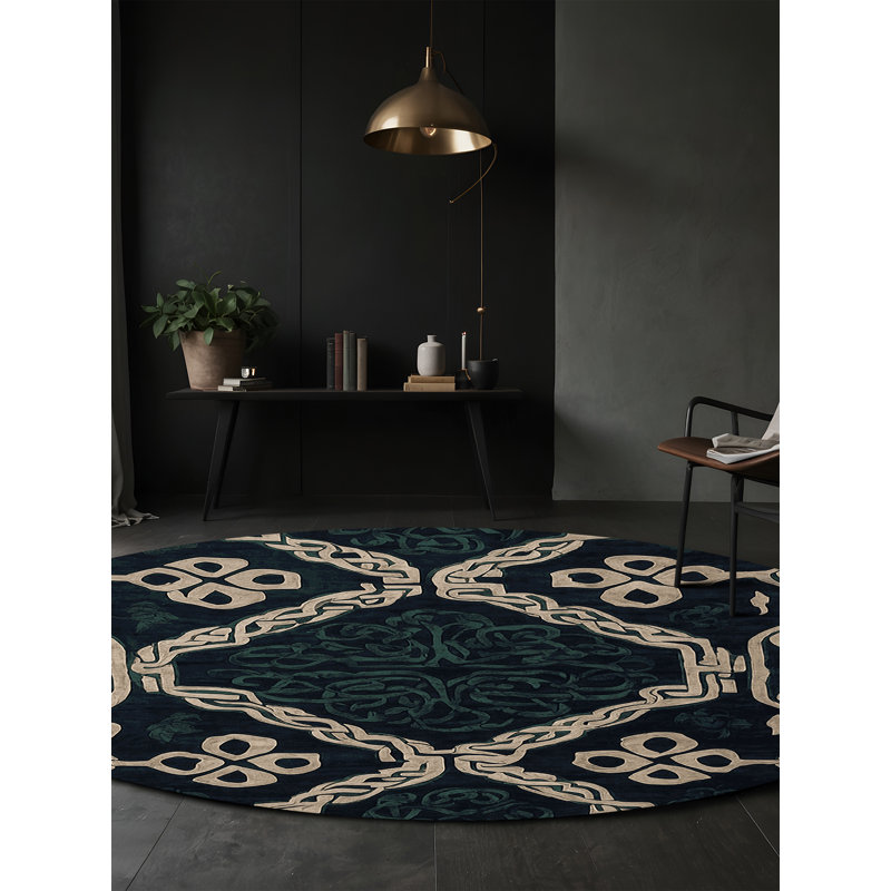 Machine Washable Gray Area Rug, Round 4'