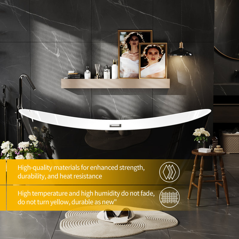 67 Inch Freestanding Acrylic Bathtub, Square Soaking Tub with Matte Drain & Overflow, CUPC Certified Deep Tub with Double-Wall Insulation, Modern Stand Alone Bathtub for Bathroom, White