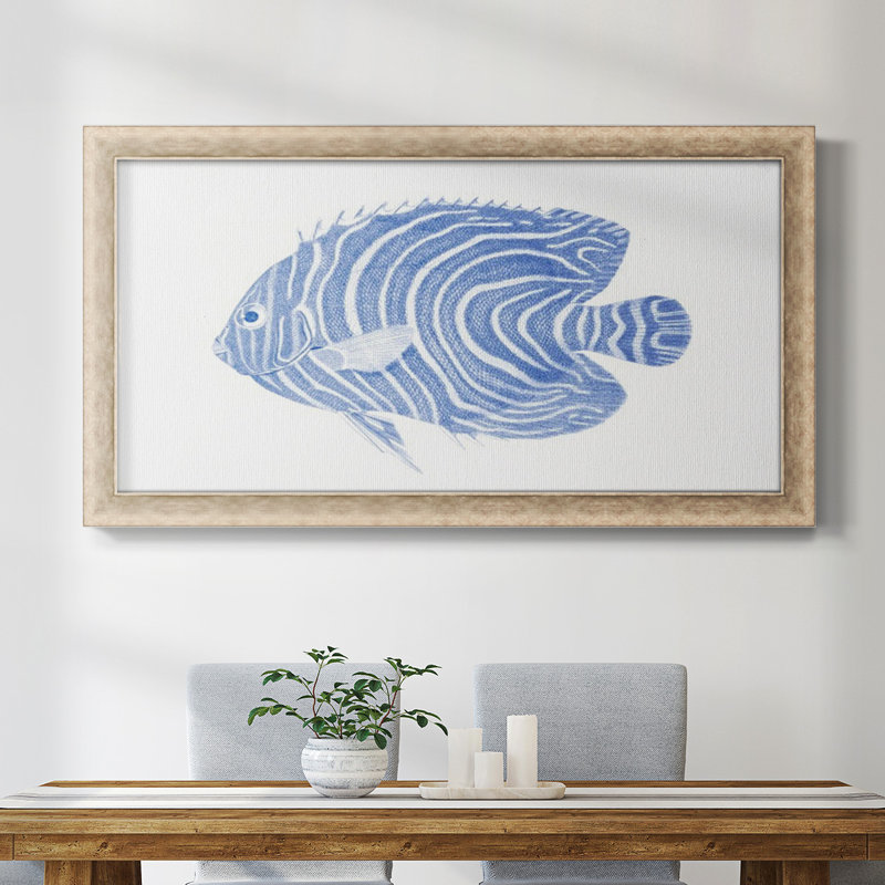 «Blue and White Tropical Fish II», toile encadrée de qualité supérieure - prête à être accrochée