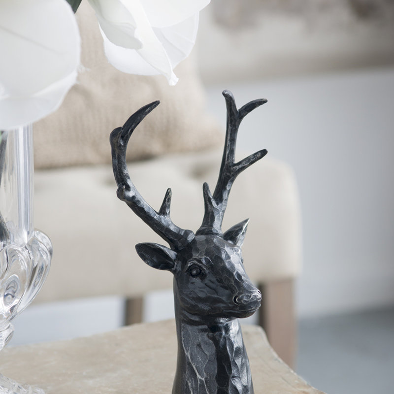 Darby 8-Point Deer Head Statue Decor, Black