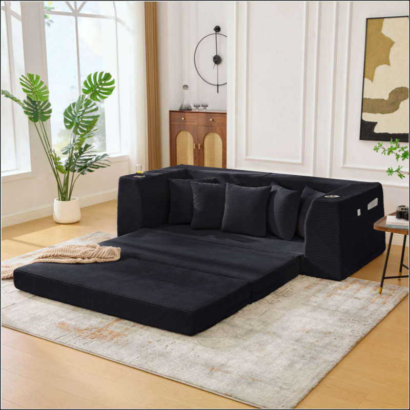 Canapé-lit Boneless, canapé-lit pliable sans assemblage, Noir
