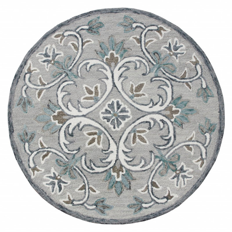 Hand Tufted Wool Floral Indoor Rug, Round 6'
