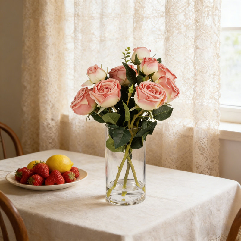 Arrangement floral artificiel, Rose, 13 po x 9 po