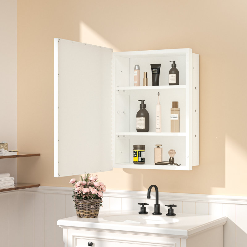 Armoire à pharmacie avec miroir et 3 tablettes Cyrille, 24" H x 14" W x 5.2" D, Blanc