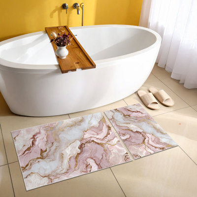 Ensemble de tapis de bain rose doux (2 pièces), 100% polyester, 19,7 po x 23,6 po et 23,6 po x 39,4 po | Base à pois antidérapante, hauteur de poils de 0,2 po, lavable à la machine | Idéal pour le confort et le style de la salle de bain, durable et facile d'entretien