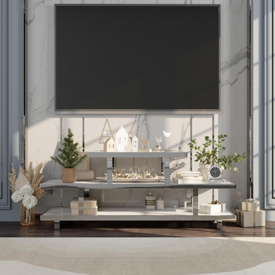 60" Glass TV Stand With Mirrored Base, 3-Tier