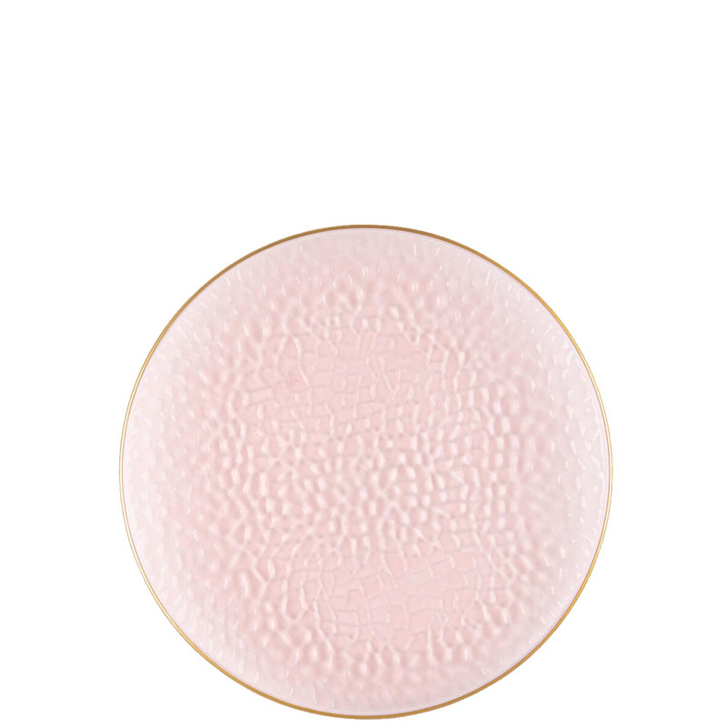 Ecoquality  Round Hammered Translucent Pink Plates With Gold Rim, 70