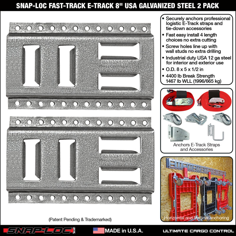 Snap-Loc Fast-Track E-Track, paquet de 2, 8 po, acier galvanisé horizontal vertical