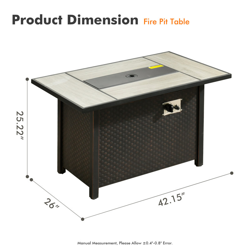 26"D X 42.15"W Rectangular Outdoor Fire Pit Table, Steel Propane Heater For Patio, Garden, Backyard