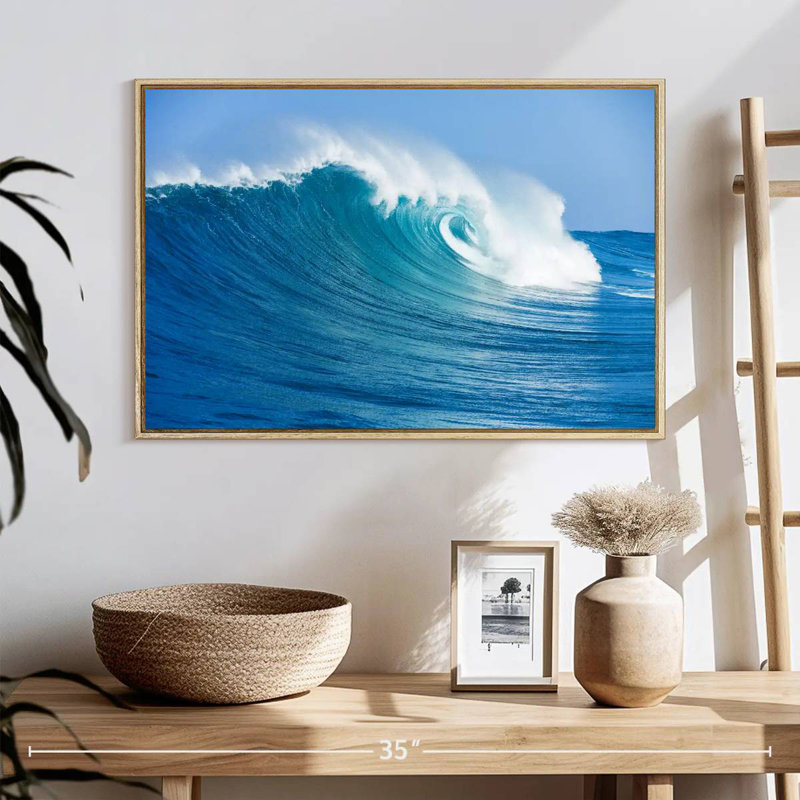 Ocean Wave Break, 13 po x 9 po, Cadre flottant en bois naturel