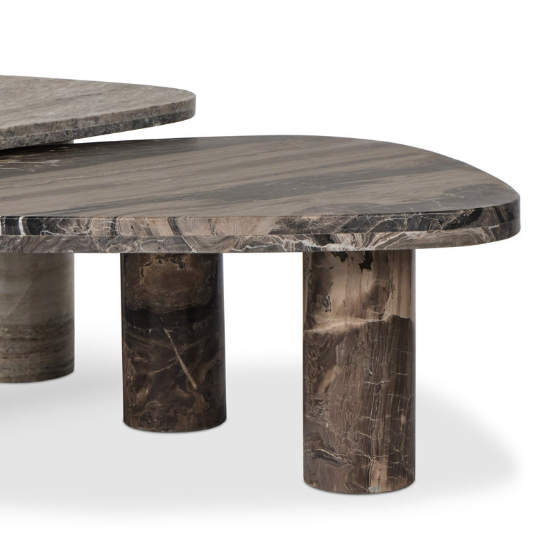 Zion Coffee Table Set-Antique White Marble, Antique White Marble/Rocky Brown Marble, White/Brown