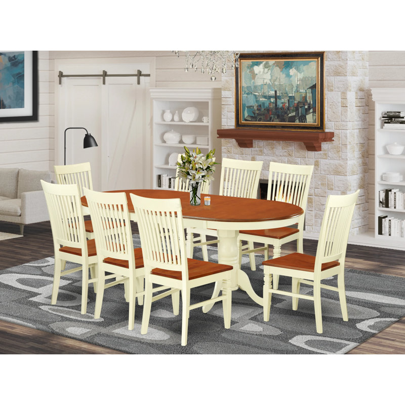 Ensemble de table de cuisine 9 pièces pour 4 personnes comprenant une table de salle à manger ovale avec rallonge papillon et 8 chaises de salle à manger, babeurre cerise