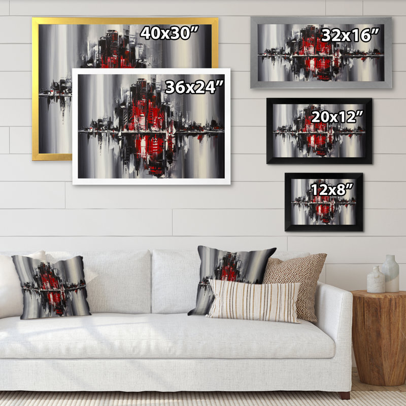 «Fantasy Red City Skyline», reproduction sur toile flottante, Cadre photo noir, H 8 po x l 12 po x P 1 po