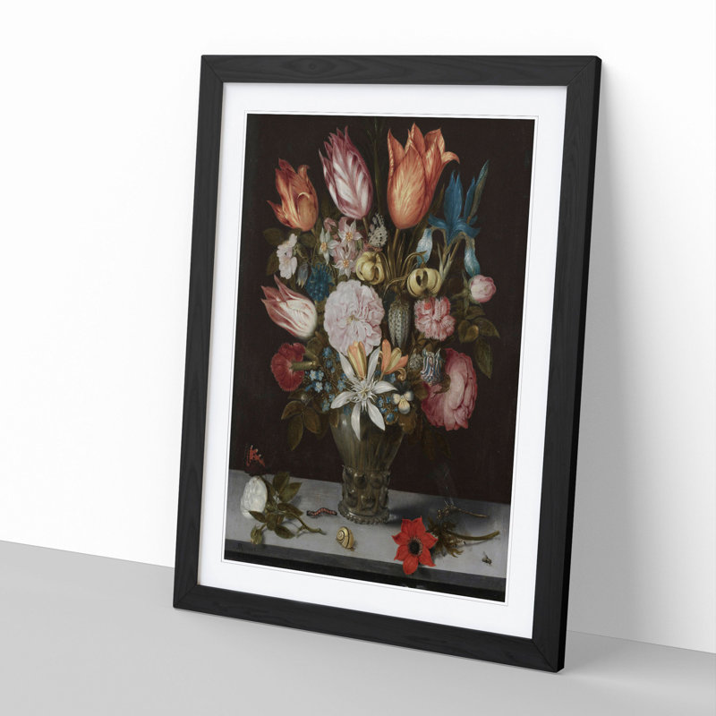 Still Life with Flowers Vol.3 by Ambrosius Bosschaert - Picture Frame Painting, 48cm H x 36cm W x 2cm D, Black