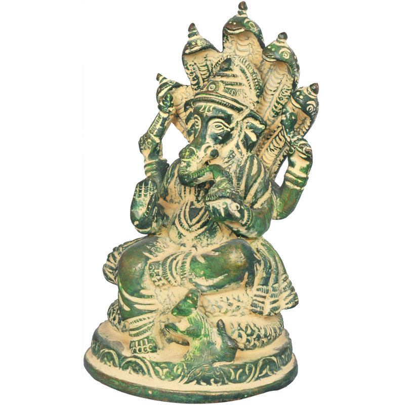 Figurine Ganesha assise sur Sheshanaga, Vert boue