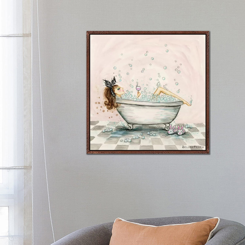 Pamper Yourself Bubble Bath by Bella Pilar - Painting on Canvas, Classic Brown Wood Framed Canvas, 66.04 cm H x 66.04 cm W