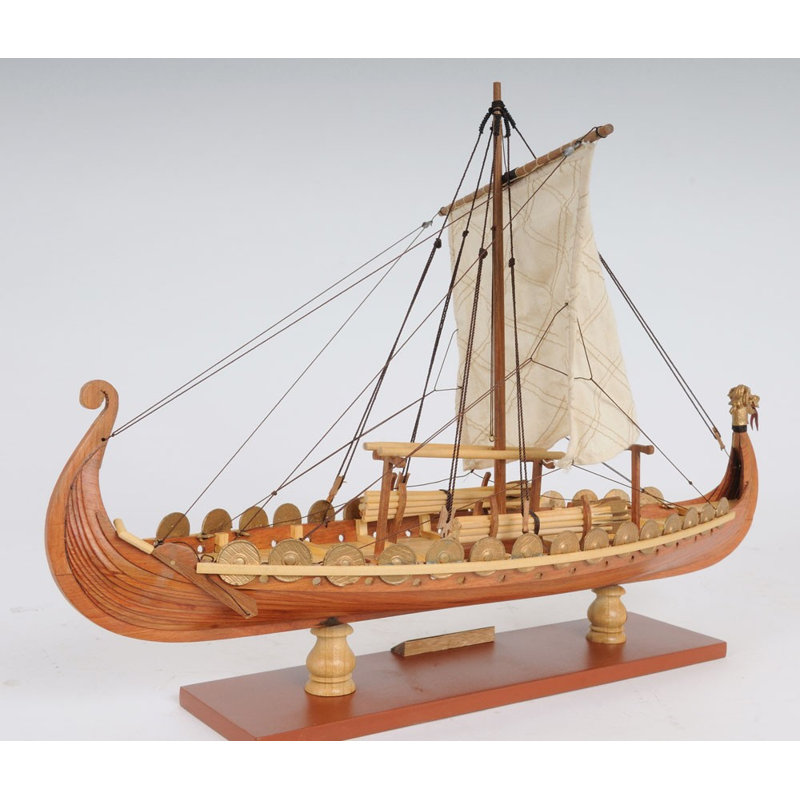 Bateau 13 po Drakkar Viking en bois brun peint à la main