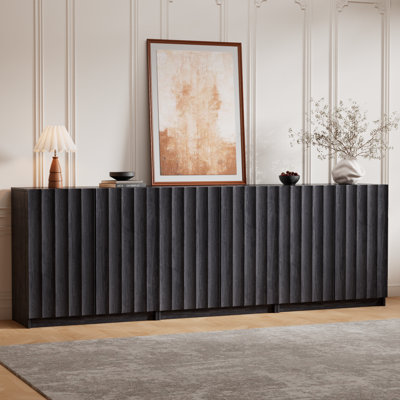Buffet cannelé avec rangement, 240 cm | Meuble d'appoint moderne du milieu du siècle avec étagères réglables, dosseret modulaire en bois pour salon ou entrée