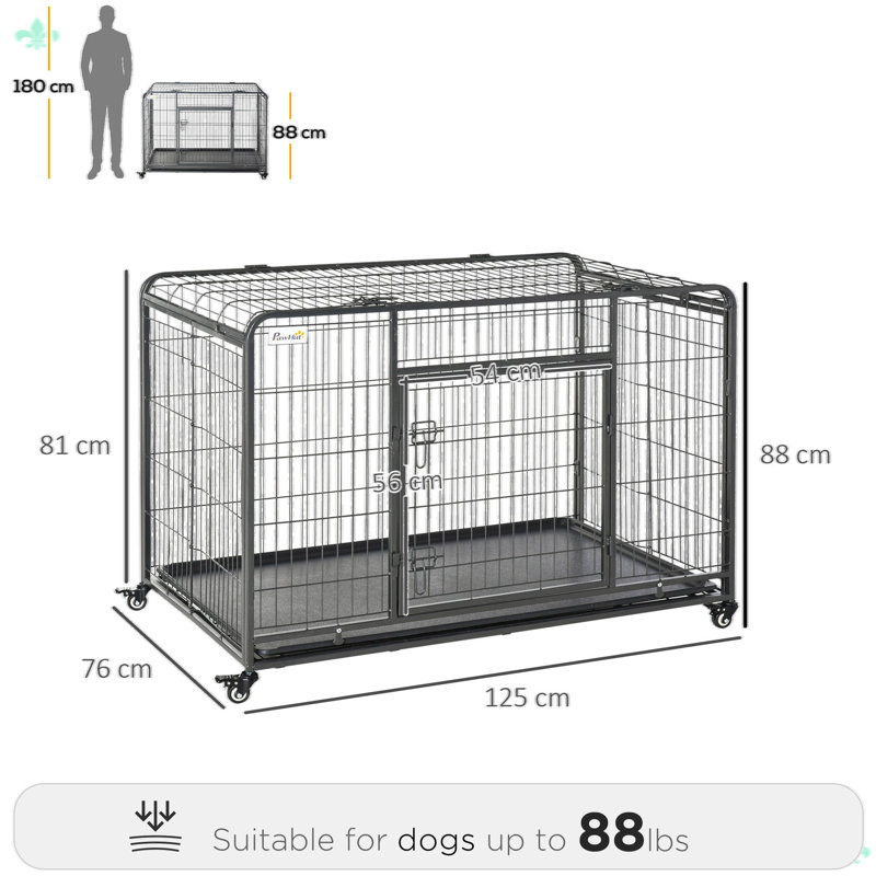 Cage et cage pour chien robuste en métal avec plateau amovible et couvercle PawHut, H 31,92 po x l 49,17 po x P 30,13 po