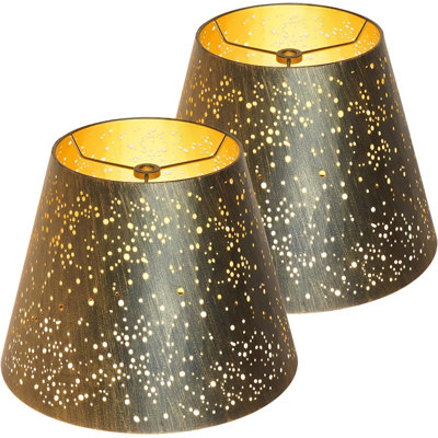 Etched Starlight 𝐌𝐞𝐭𝐚𝐥 𝐋𝐚𝐦𝐩 𝐒𝐡𝐚𝐝𝐞𝐬 𝐬𝐞𝐭 𝐨𝐟 𝟐 Top 6‘’ Bottom 10‘’ Height 7.5" Barrel Shade Lampshades Fits Most Table Lamp and Floor Lamp Spider Outer Bronze and inner Gold