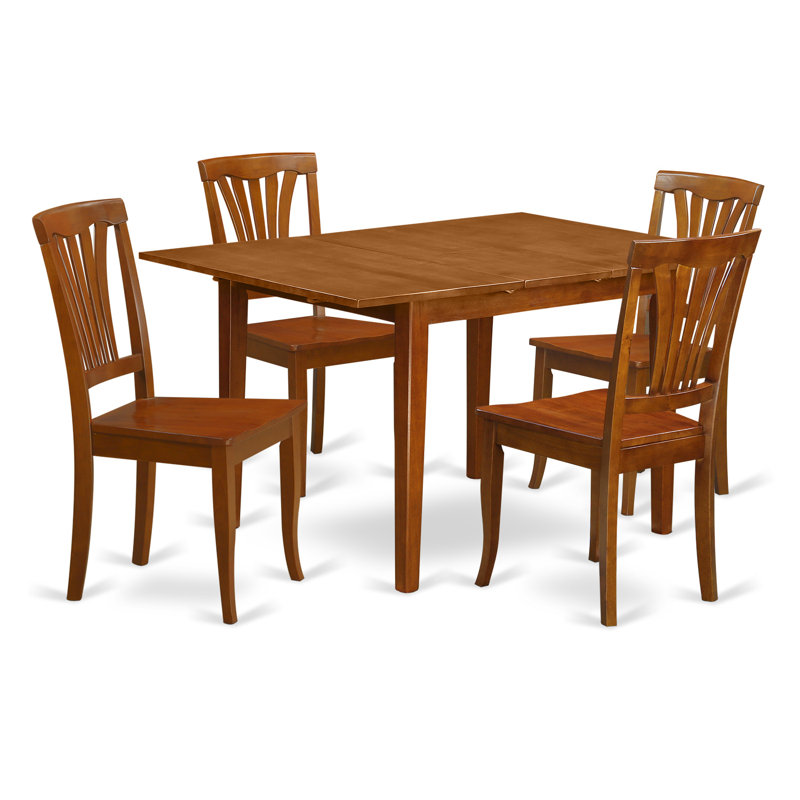 5 Piece Dinette Set for 4 Includes a Rectangle Dining Room Table with Butterfly Leaf and 4 Dining Chairs, Saddle Brown