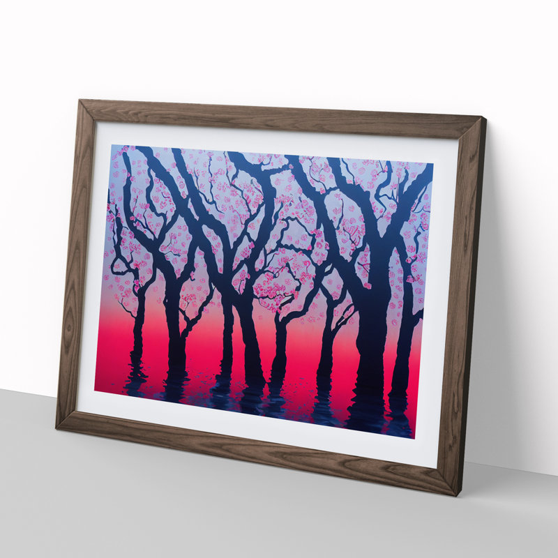 Cherry Blossom Tree View - Framed Print, 25cm H x 34cm W x 2cm D, Walnut