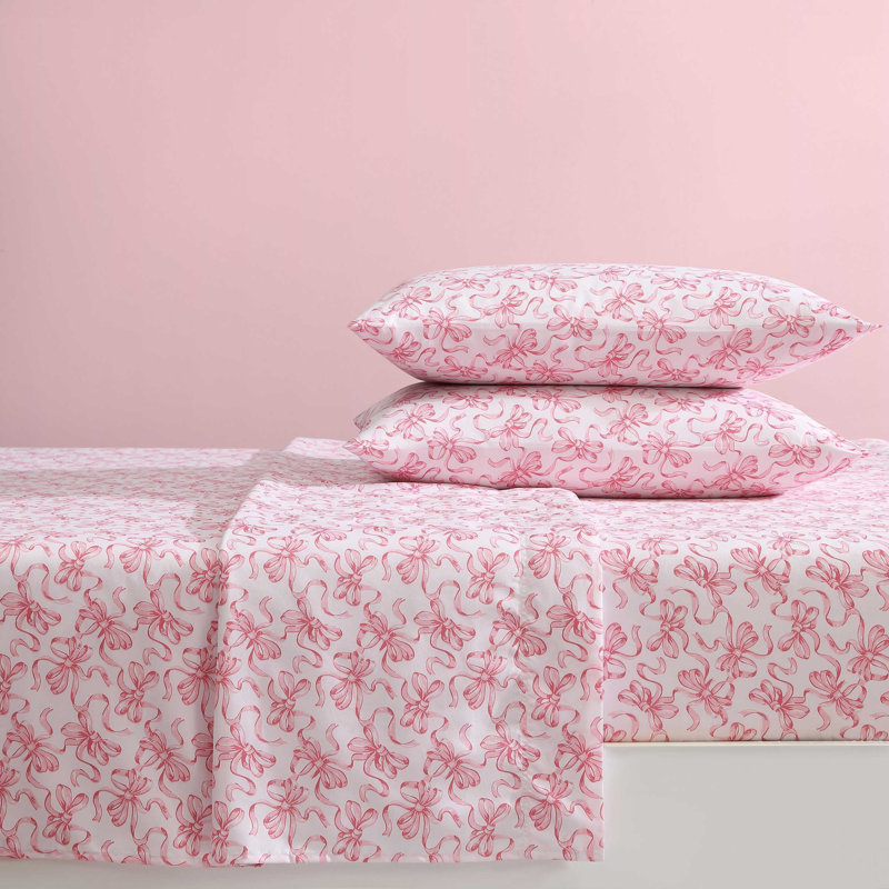Betsey Johnson Printed Novelty Sheet Sets, Ballet Bows Pink, Twin XL Sheet Set with 1 Standard Pillowcase