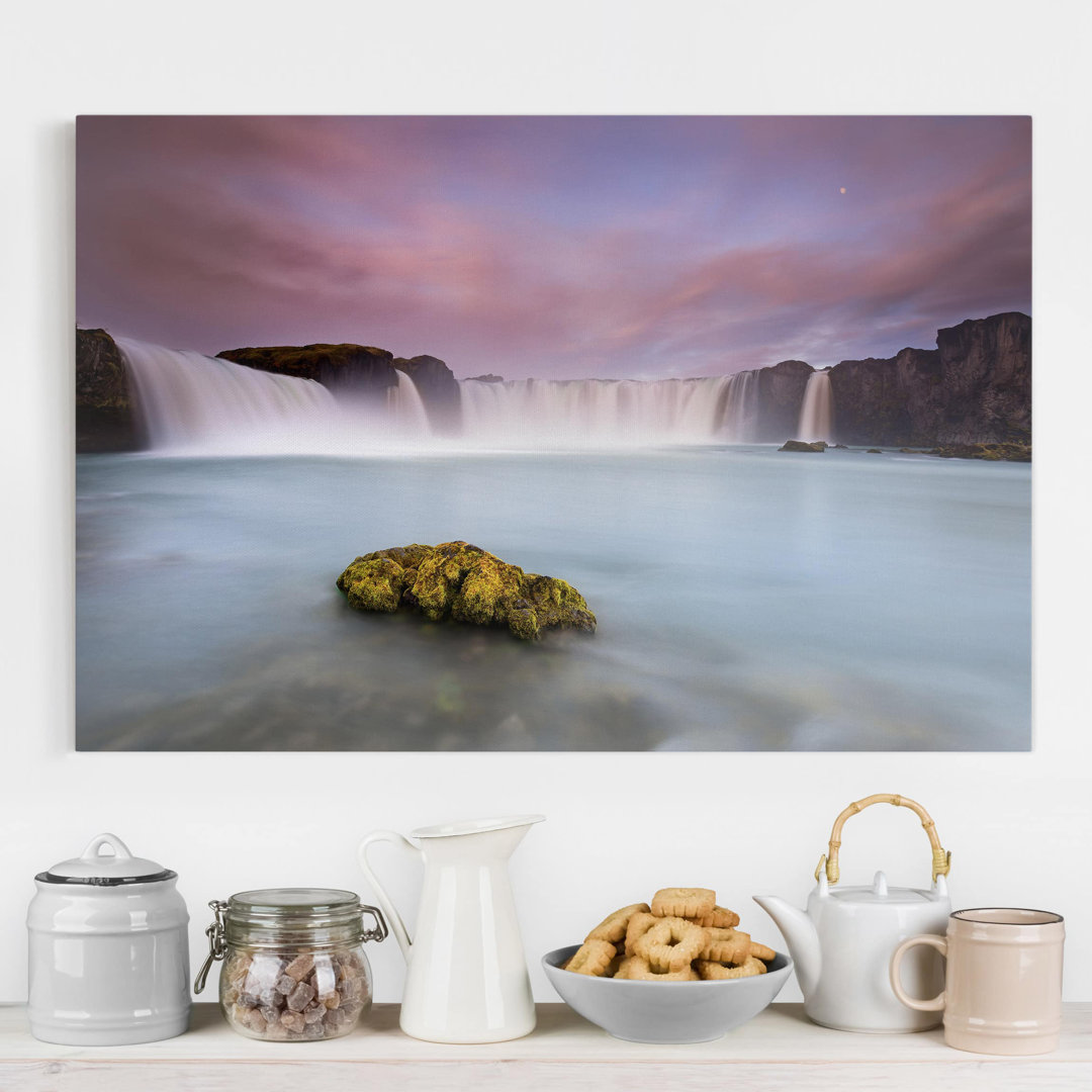 Leinwandbild Goafoss und der Mond