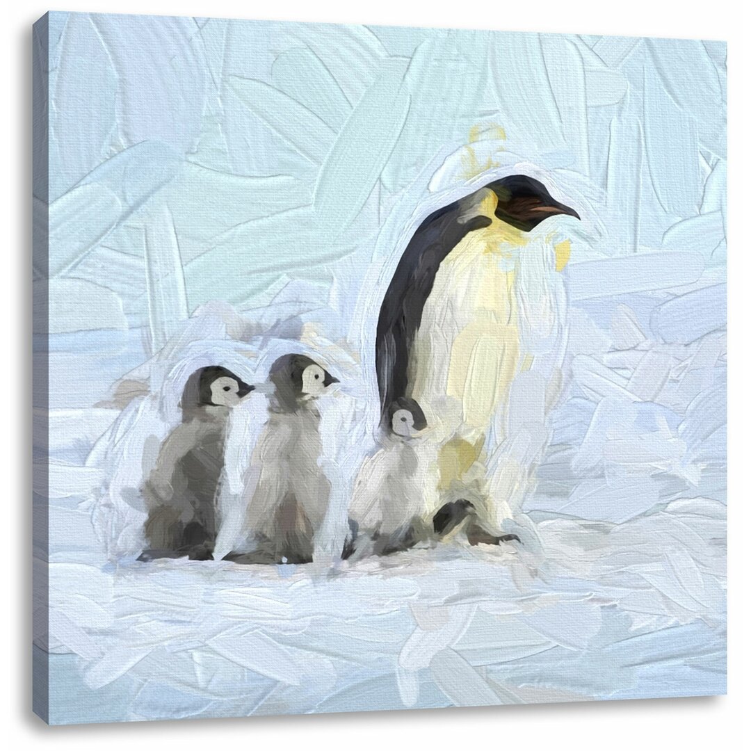 Leinwandbild 4 Kaiserpinguine im Schnee