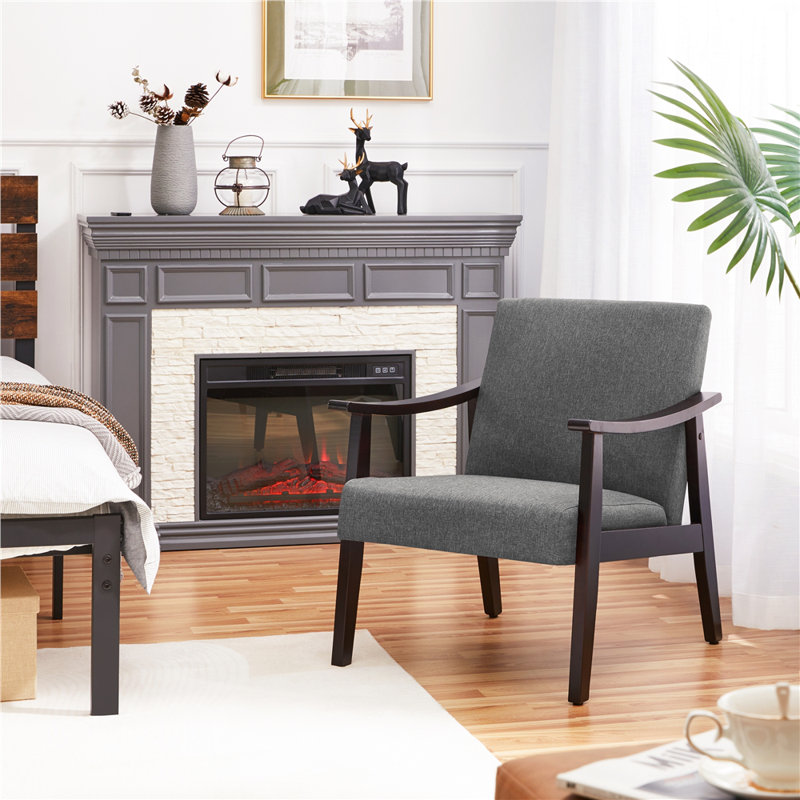 Fabric Mid-Century Modern Armchair, Dark Grey Linen/Black