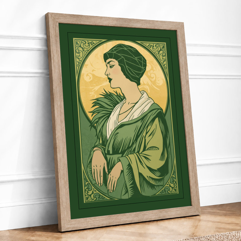 Art Nouveau Portrait in Gold Art Deco - Framed Print, A2 - 59.4 x 42.0 cm, Oak