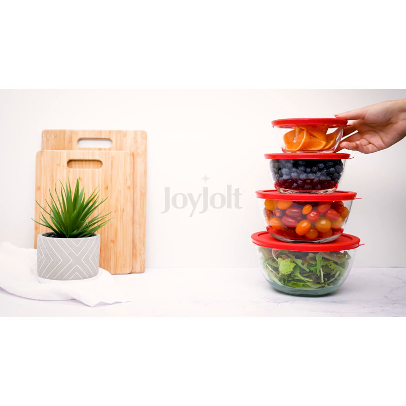 JoyJolt 8-Piece Glass Mixing Bowls with Black Lids