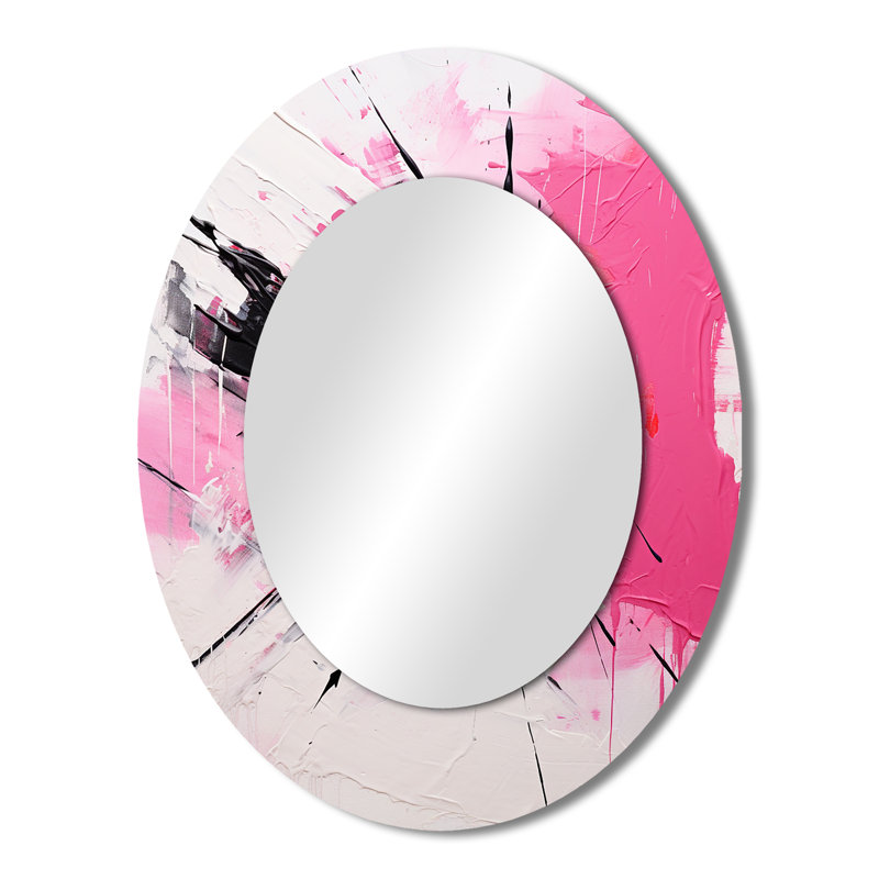 Or et mauve abstrait Fusion II - Miroir décoratif floral ovale sur métal, 43 po x 33 po