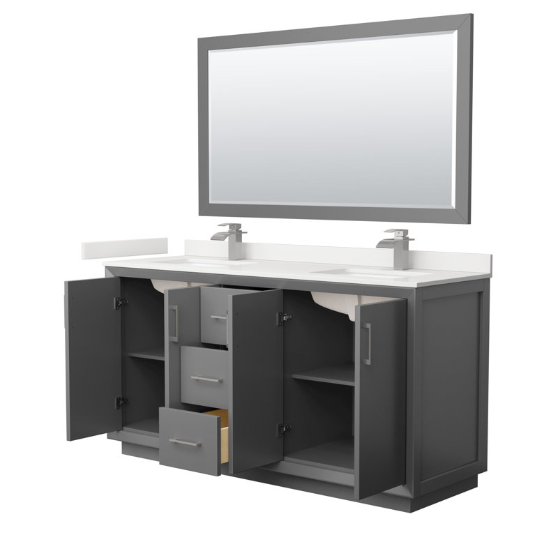 Strada 66'' W Double Vanity, Dark Gray, Giotto Quartz, Satin Bronze