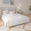 Base de lit tapissier moderne avec tête de lit capitonnée et pieds en bois massif de style moderne Mid-Century-109686825