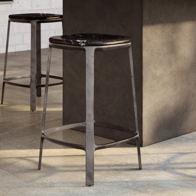 Marbelle - Alfie Marble Counter Stool - Toronto Sand/Antique Nickel Finish, Counter Stool (26" Seat Height), Black/Bronze