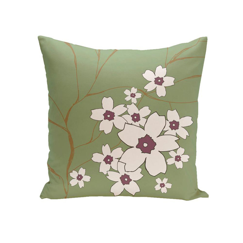 Floral Outdoor Square Pillow Cover and Insert, Green, 18"x18"