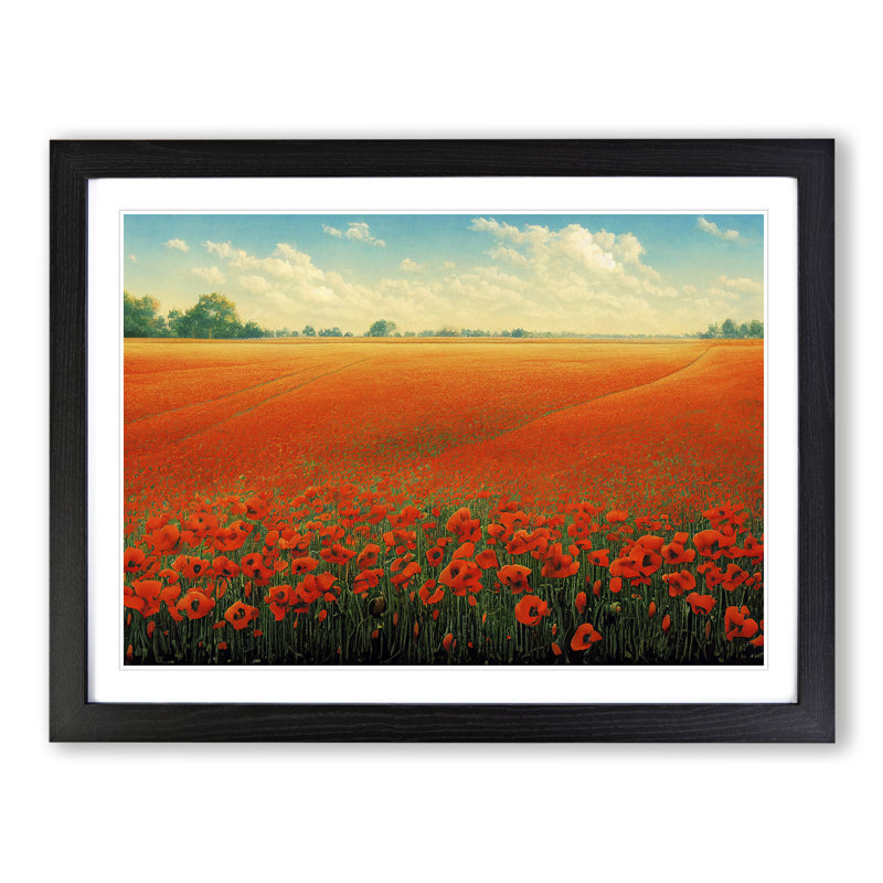 Majestic Poppy Field Flowers - Single Picture Frame Painting, Black, 46cm H x 64cm W x 2cm D