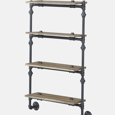 Oak and beach black rectangular four-tier shelf